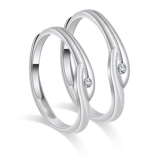 Zircon Interweave Silver Couple Ring for Women