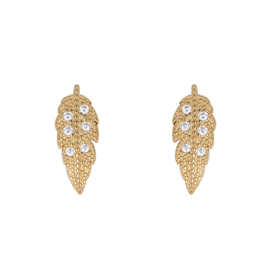 Leaf with Zircon Silver Studs Earrings for Women