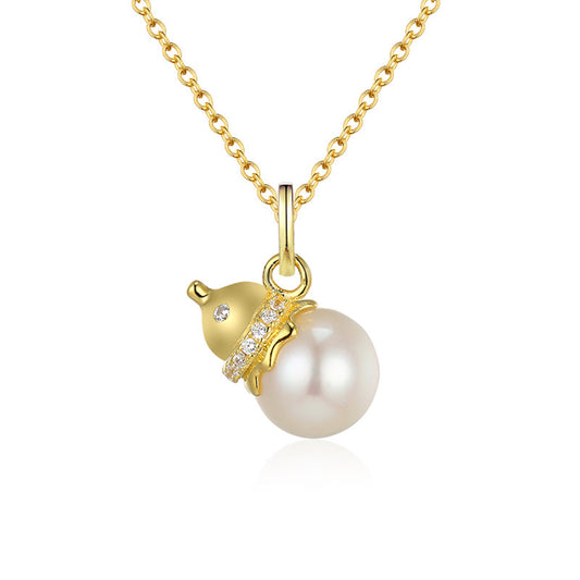 Small Gourd with Pearl Pendant  Silver Necklace for Women