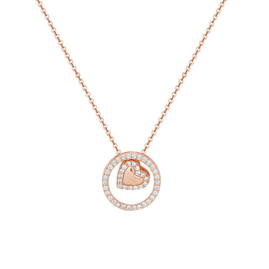 Zircon Circle with Heart Pendant Silver Necklace for Women