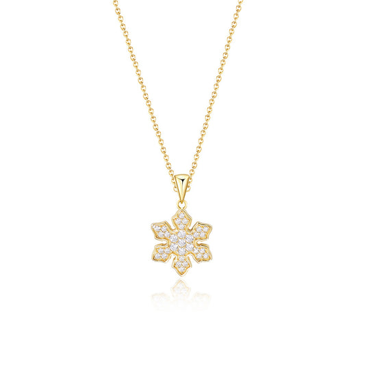 White Zircon Snow Flower Pendant Sterling Silver Collarbone Necklace for Women