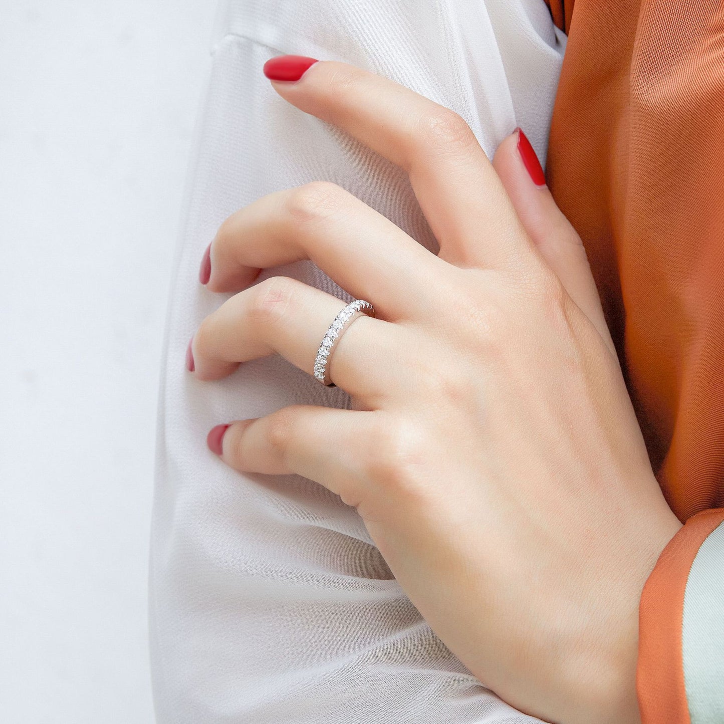 Half Row Heart Shaped Zircon Silver Ring for Women