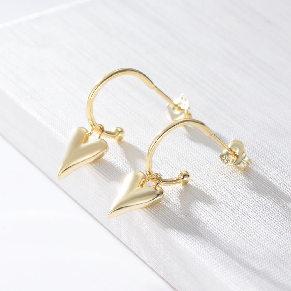 Simple Heart Pendant Silver Studs Earrings for Women