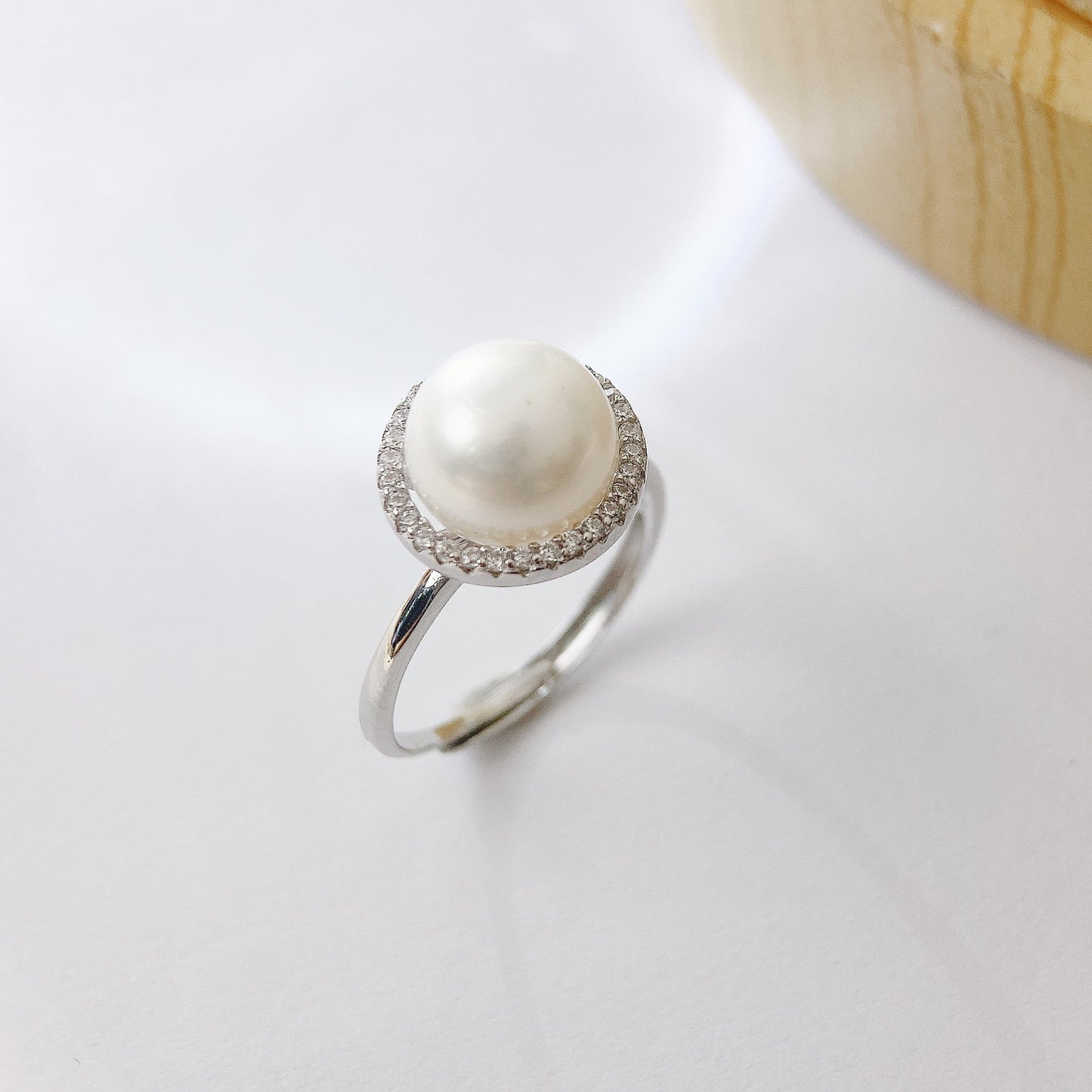 Natural Pearl Soleste Halo Silver Ring for Women