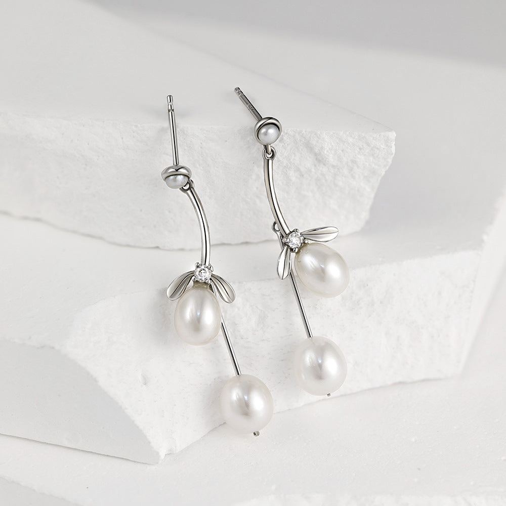 Pearl Branch Silver Drop Earrings for Women