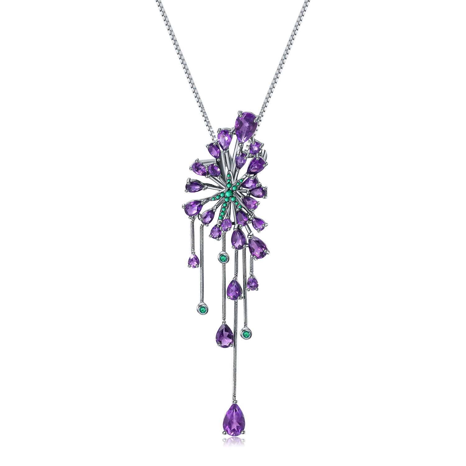 Starry Sky High Class Jewelry Natural Amethyst Tassels Pendant Silver Necklace for Women