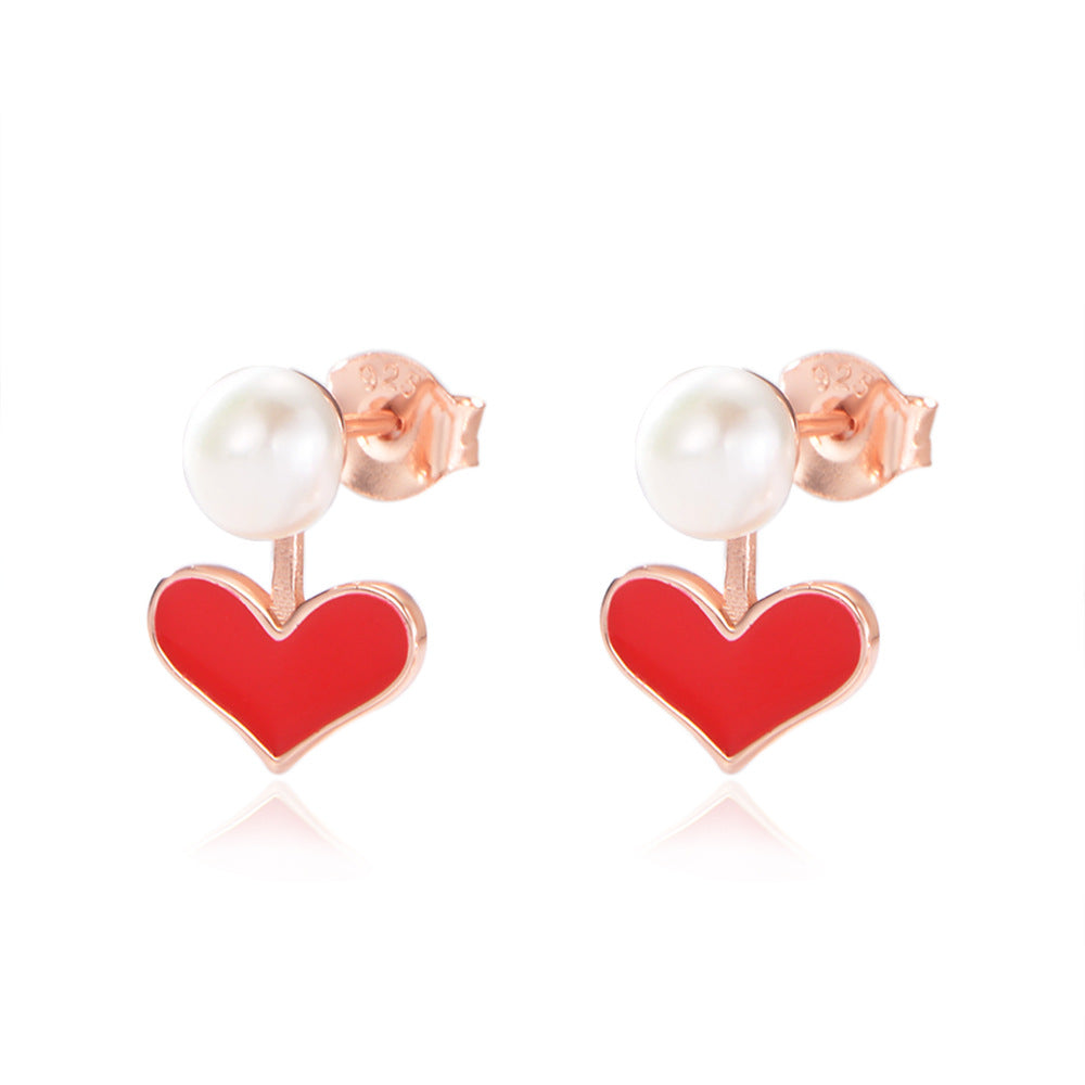 Colourful Heart with Pearl Sterling Silver Studs Earrings for Women