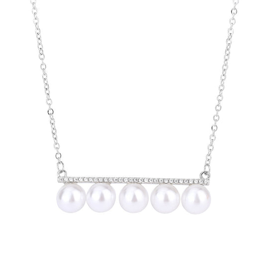 Single Row Pearl Pendant Silver Necklace for Women