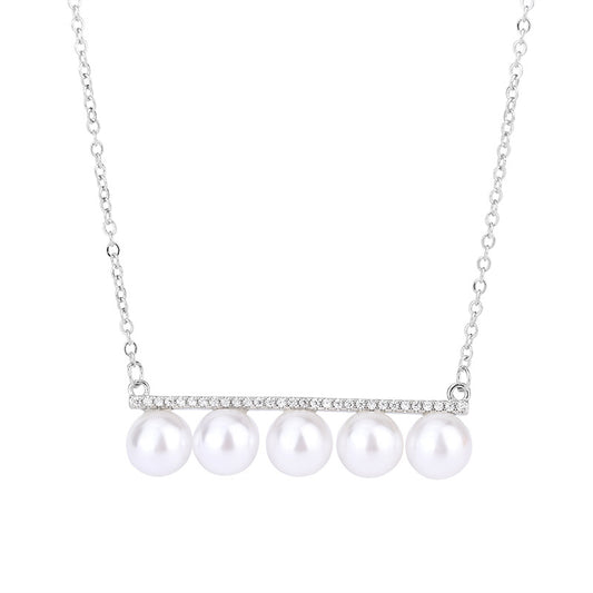 Single Row Pearl Pendant Silver Necklace for Women