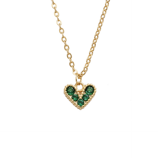 Green Zircon Heart Pendant Silver Necklace for Women