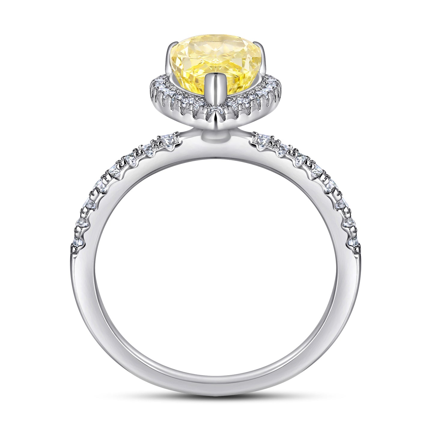 (3CT) Ice Cut Pear Drop Zircon Soleste Halo Silver Ring for Women