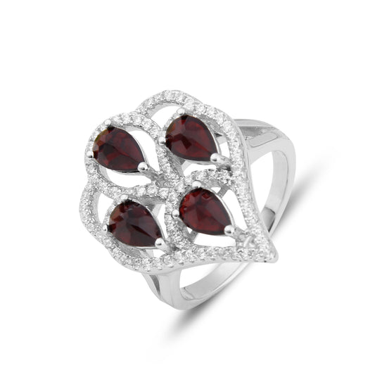 Personality Natural Garnet Fashion Temperament Silver Ring for Women