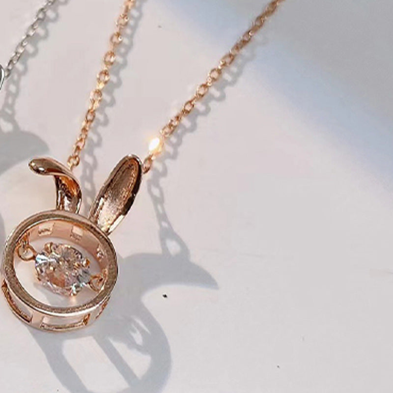 Cute Rabbit with Round Zircon Pendant Silver Necklace for Women
