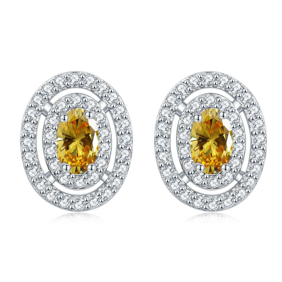 Sumptuous Oval Zircon Soleste Halo Silver Studs Earrings for Women