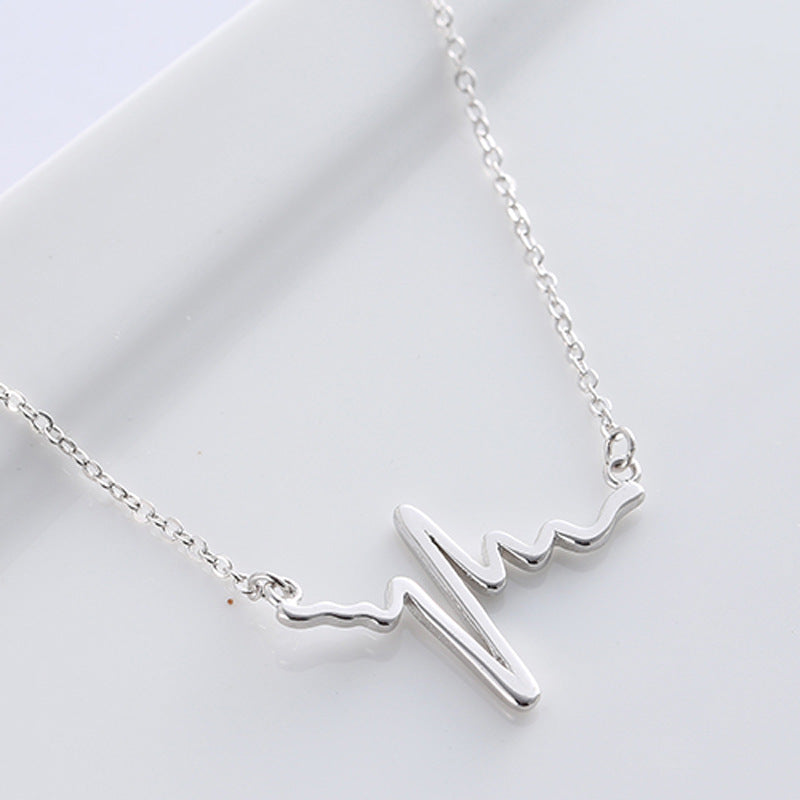 Smooth Heartbeat Pendant Silver Necklace for Women