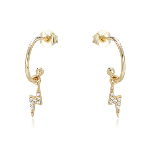 Zircon Lightning C-shaped Silver Studs Earrings for Women
