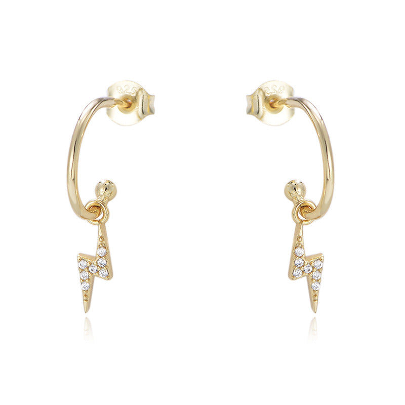 Zircon Lightning C-shaped Silver Studs Earrings for Women