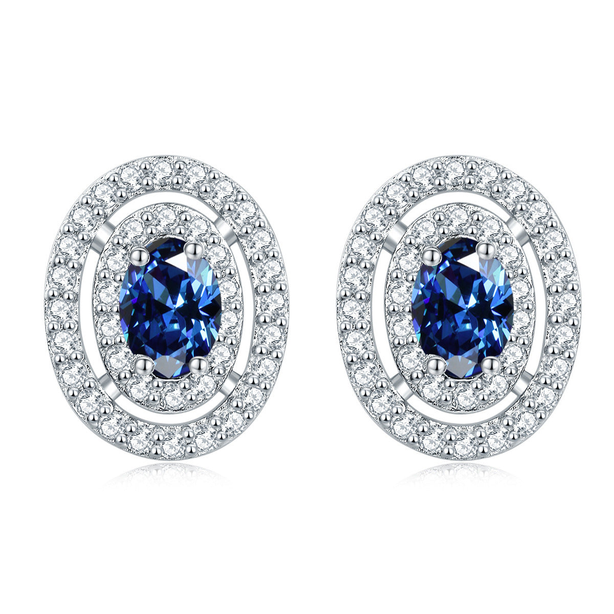 Sumptuous Oval Zircon Soleste Halo Silver Studs Earrings for Women