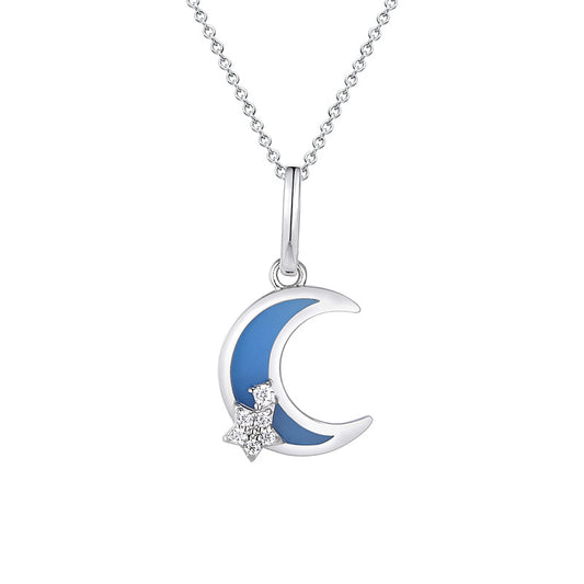 (Pendant Only) Blue Agate Moon with Zircon Silver Pendant for Women