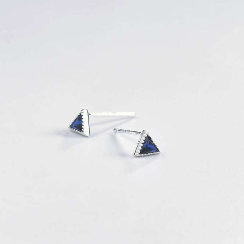 Mini Triangle Blue Zircon Silver Stud Earrings for Women