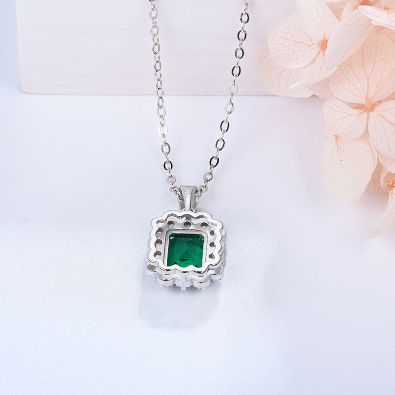 (1.5CT) Lab-Created Emerald 6*8mm Rectangle Ice Cut Solitaire Pendants Necklace for Women