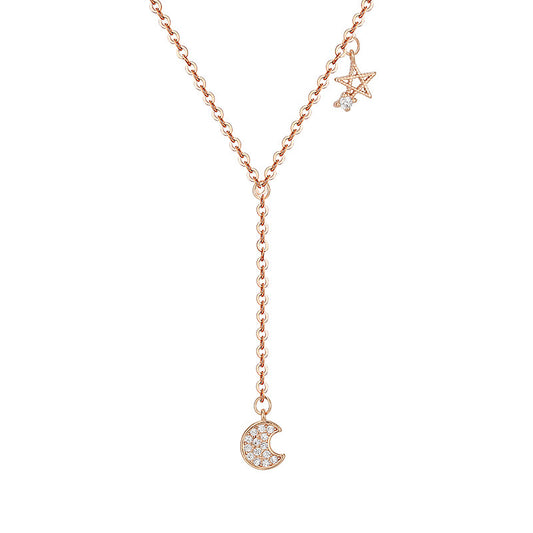 Tassel Zircon Star Moon Silver Necklace for Women