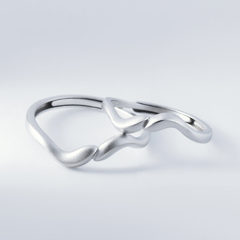 Irregular Wave Frosted Silver Couple Ring for Women