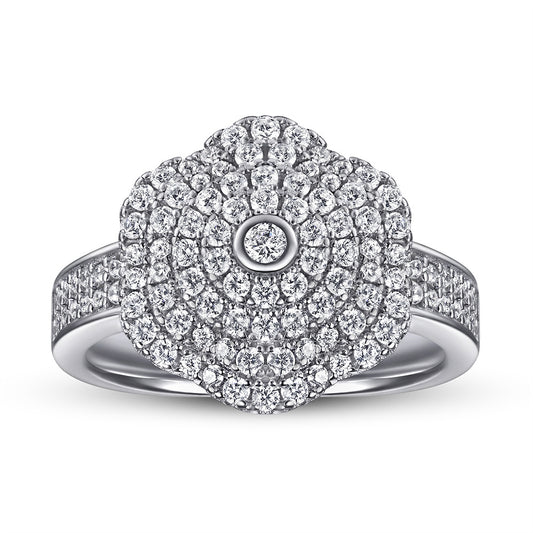 Exaggerated Zircon Flower Cathedral Silver Ring for Women