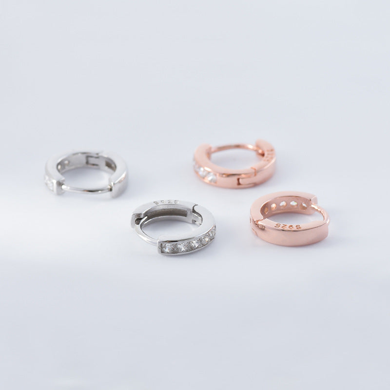 Zircon Circle Silver Hoop Earrings for Women