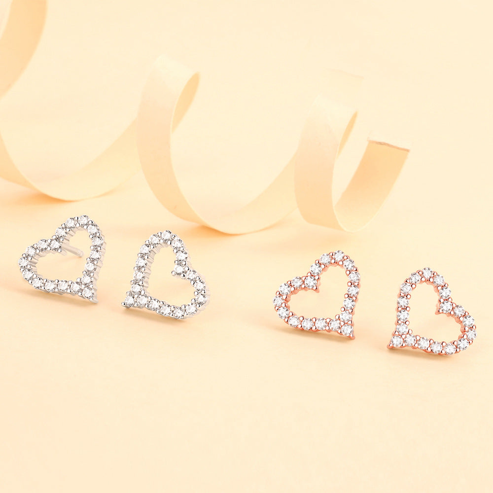 Zircon Heart Silver Studs Earrings for Women