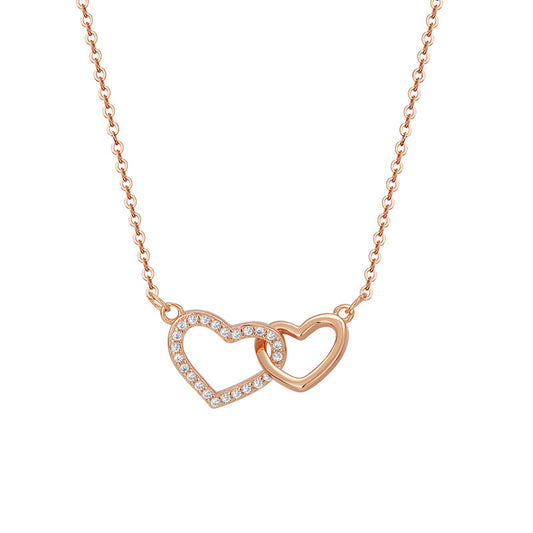 Two Hearts Interlocking with Zircon Silver Necklace for Women
