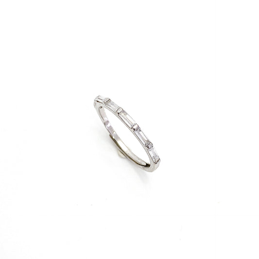 Half Circle Baguette Cut Zircon Silver Ring for Women