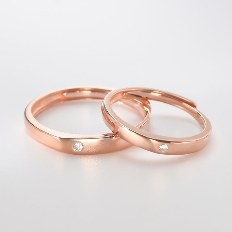 Rose Gold Colour with Zircon Silver Couple Ring