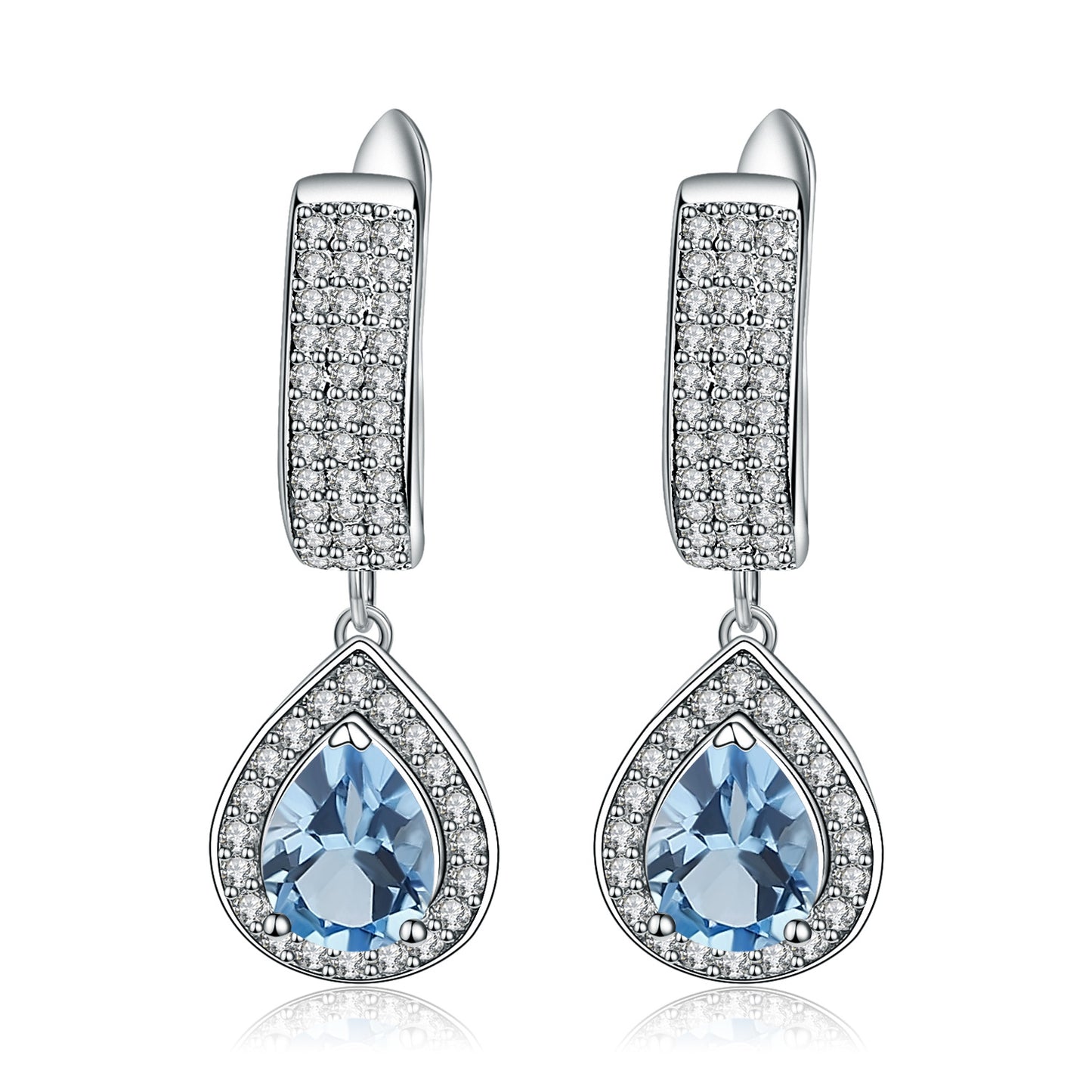 European Topaz Soleste Halo Pear Drop Silver Drop Earrings for Women