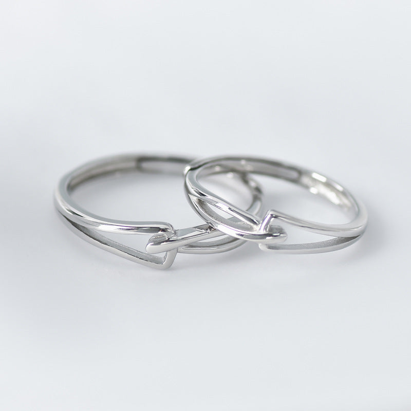 Hollow Triangle Buckle Knot Silver Couple Ring for Women