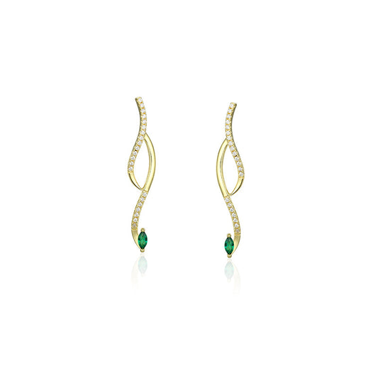 Wave with Green Marquise Zircon Silver Drop Earrings for Women