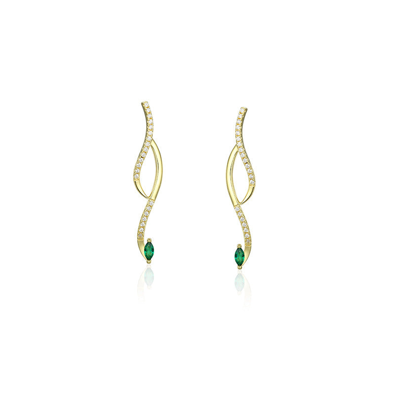 Wave with Green Marquise Zircon Silver Drop Earrings for Women