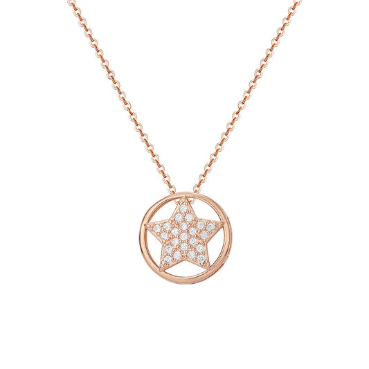 Zircon Star Circle Pendant Silver Necklace for Women
