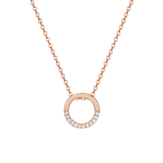Half Circle Zircon Round Pendant Silver Necklace for Women