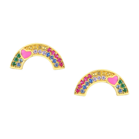 Rainbow Colourful Zircon Silver Studs Earrings for Women