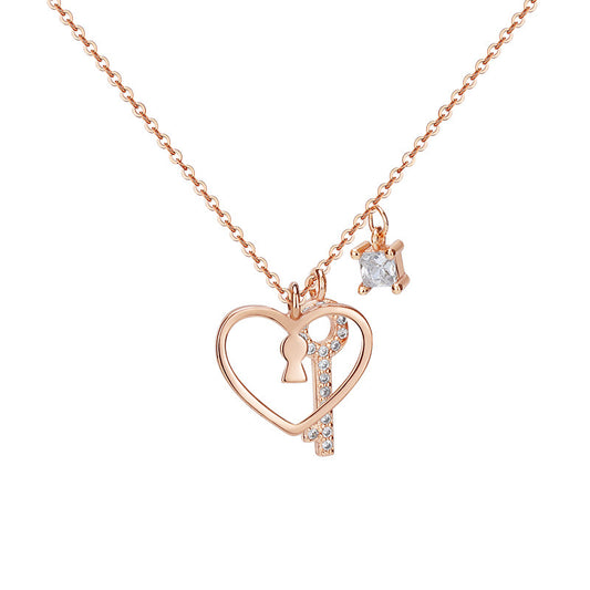 Hollow Heart-shaped with Key Silver Necklace for Women