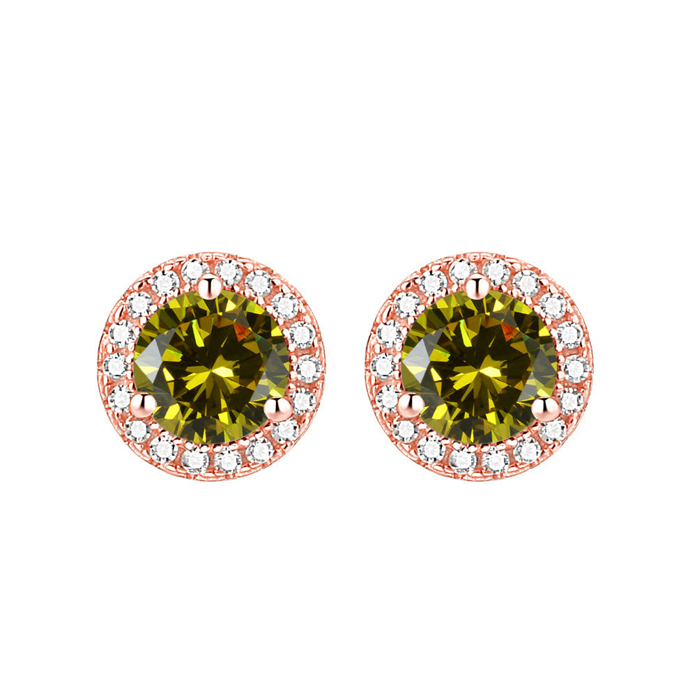 Soleste Halo Round Zircon Silver Studs Earrings for Women