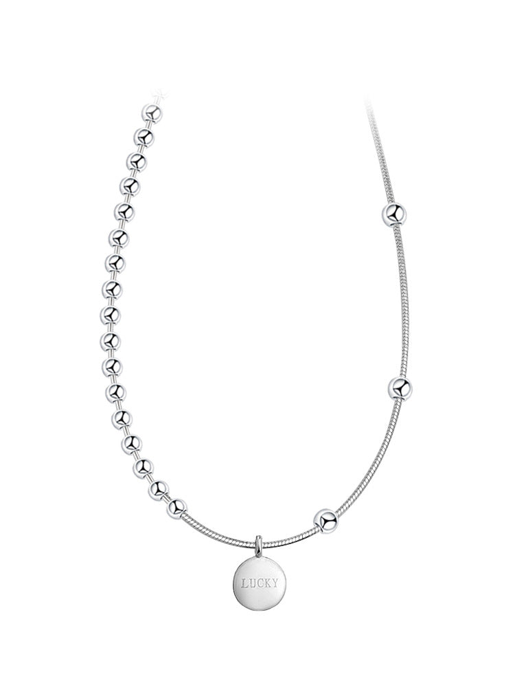 LUCKY Round Pendant with Beading Silver Necklace for Women
