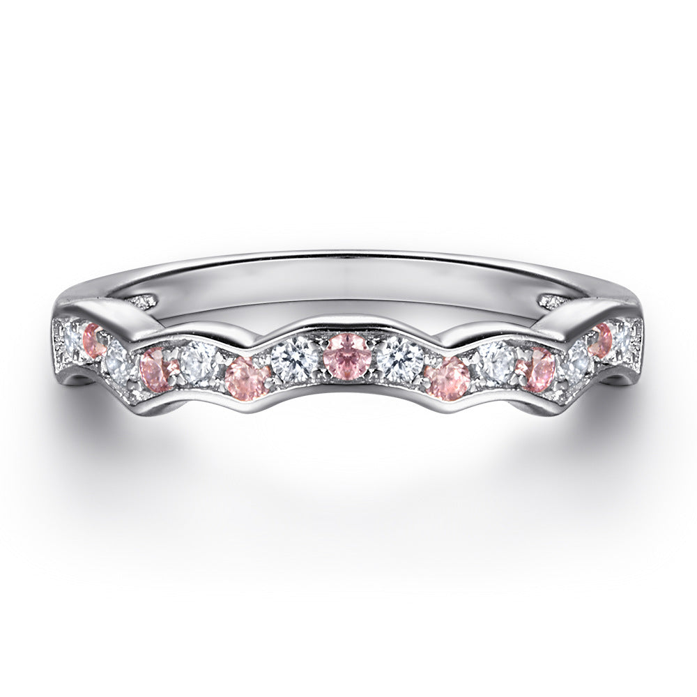 Heart-shape Zircon with Pink Zircon Waves Silver Ring Set for Women
