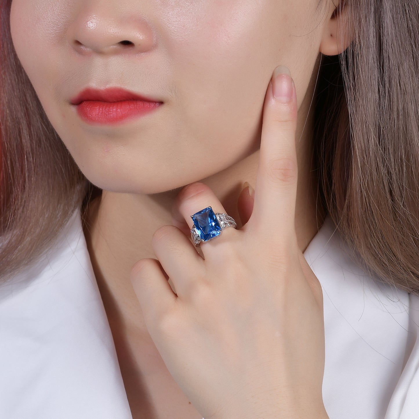 S925 Silver Blue Sapphire Style Ring for Women
