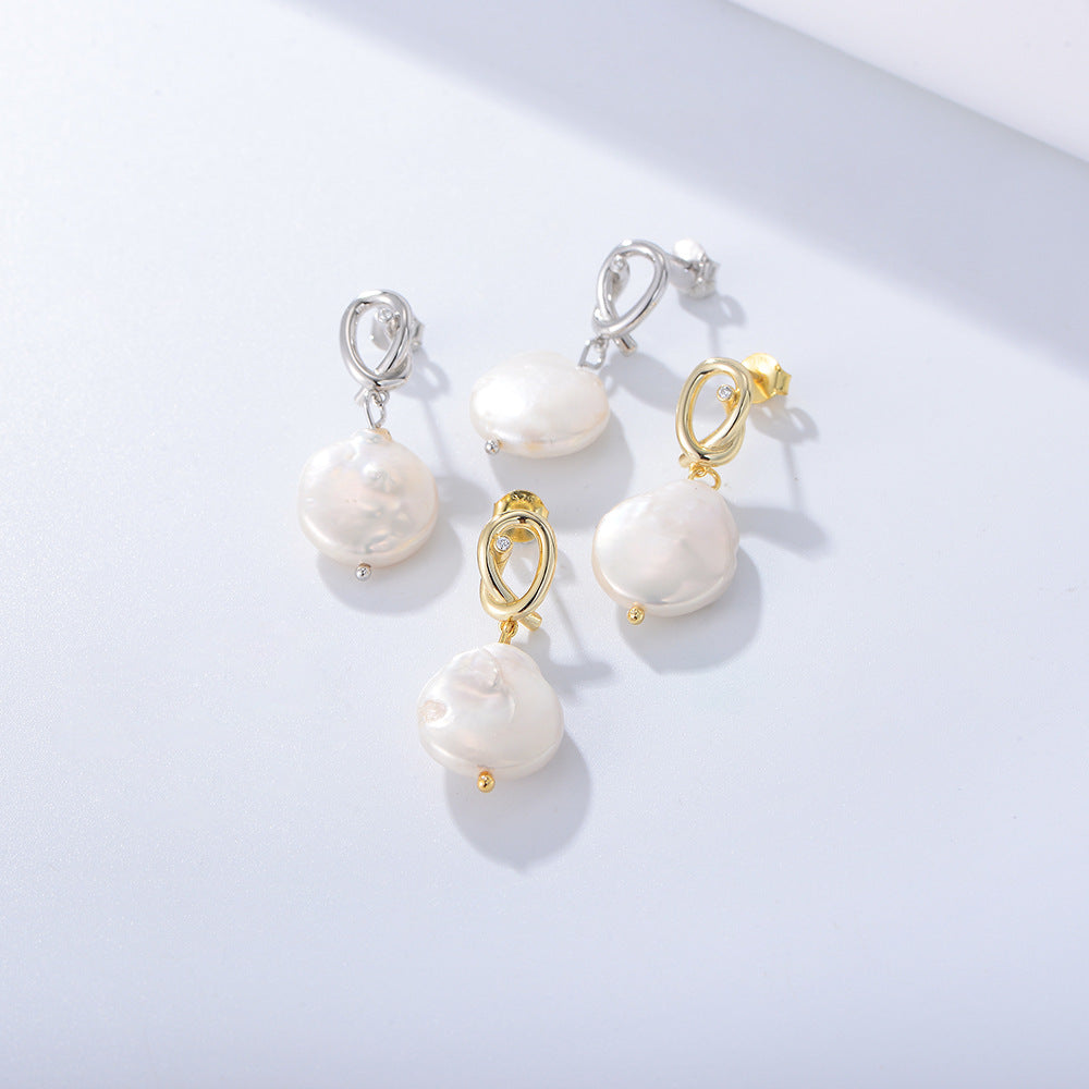 Irregular Baroque Pearl Silver Drop Earrings for Women