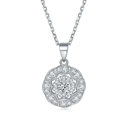 Petals Circle with Colourful Round Zircon Pendant Silver Necklace for Women