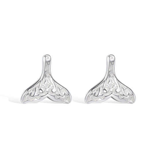 Fishtail with Pattern Silver Stud Earrings for Women