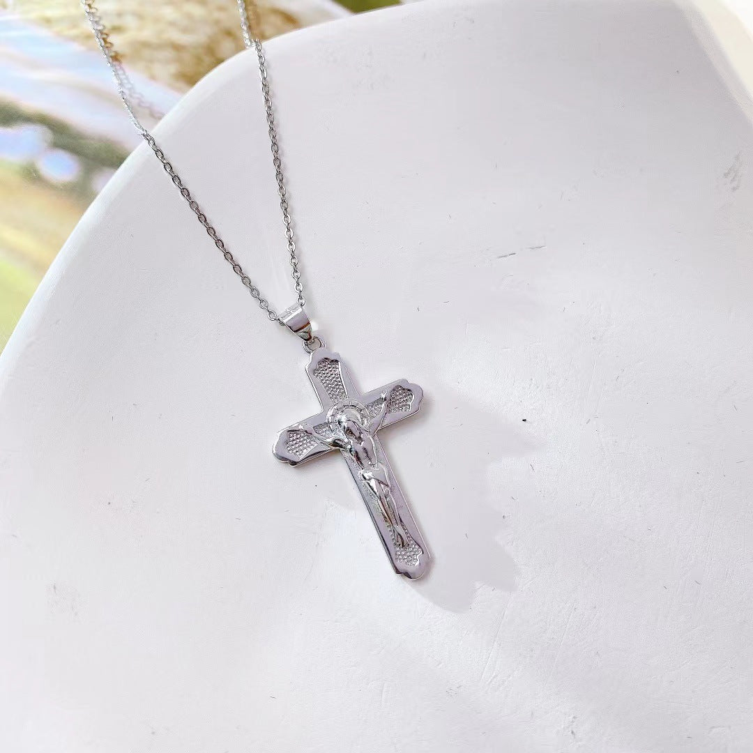 Jesus Cross Pendant Silver Necklace for Women