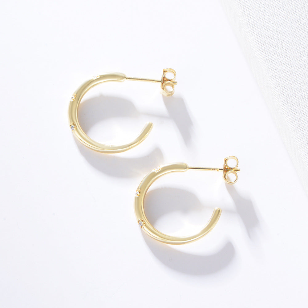 C-shaped with Zircon Silver Studs Earrings for Women